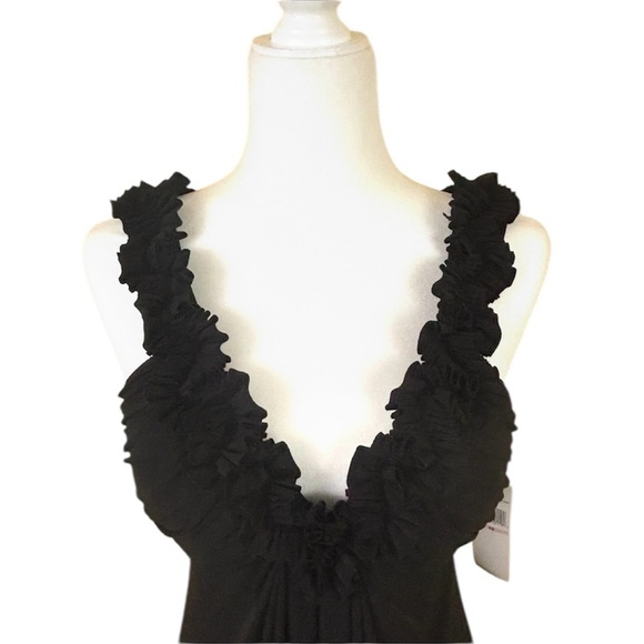 NWT Maggy London Black Plunge Neck Ruffled Sleeveless Mini Cocktail Dress (10) - Picture 4 of 14